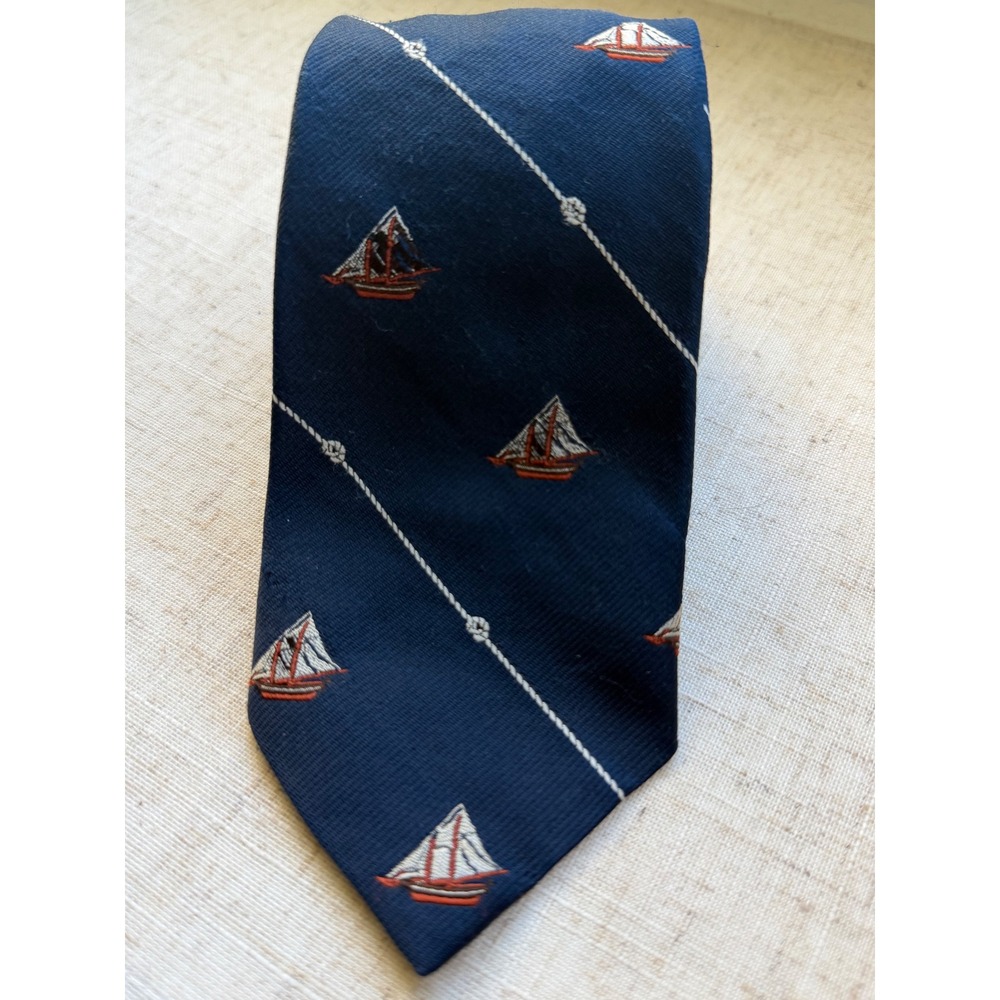 Vintage Smithsonian Institution Spencer F Baird Schooner Nautical Silk Blend Tie